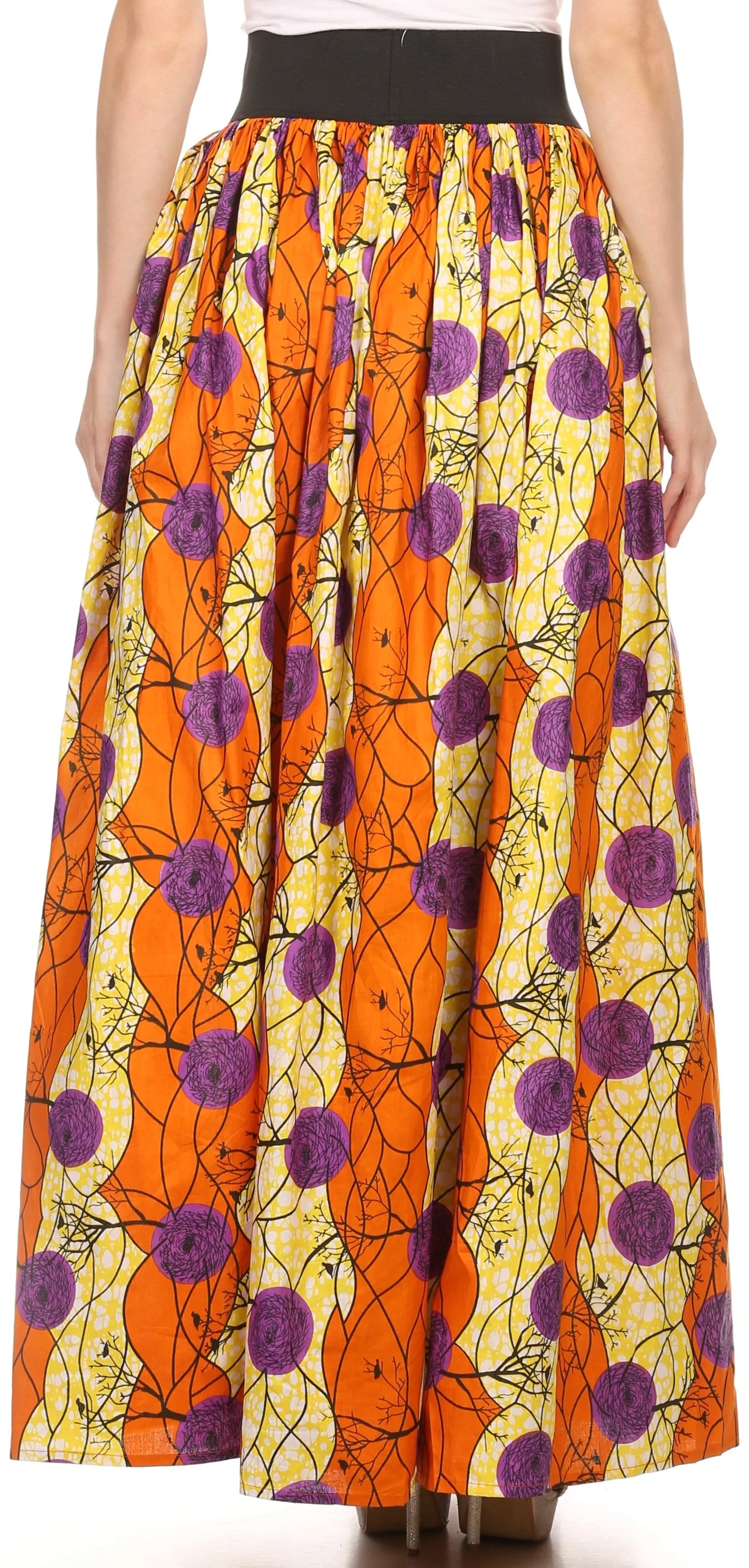 Sakkas Fawna Patterned Long Wax Print Adjustable Waist Skirt With Pockets