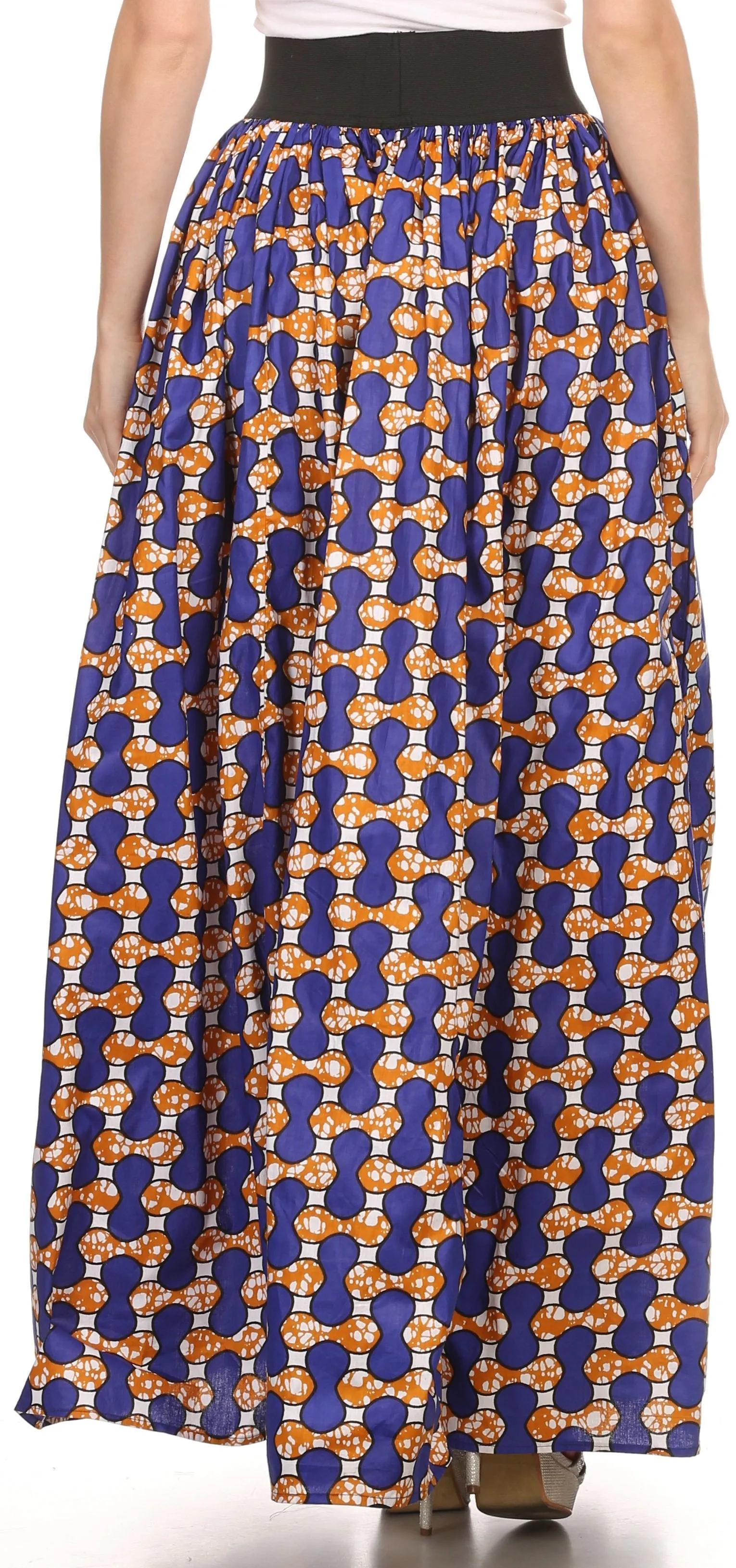 Sakkas Fawna Patterned Long Wax Print Adjustable Waist Skirt With Pockets