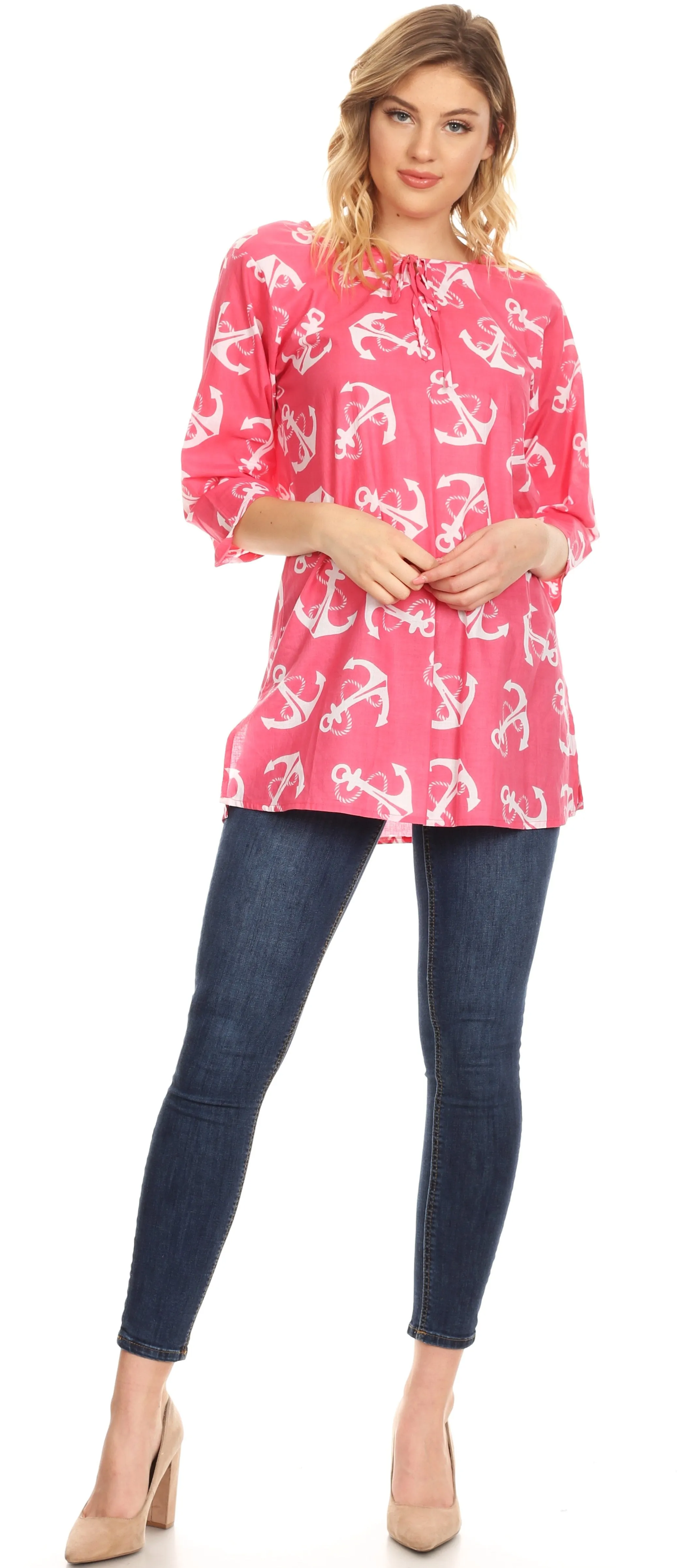 Sakkas Nila Women's Casual Summer Light 3/4 Sleeve Printed Tunic Top Cover-up