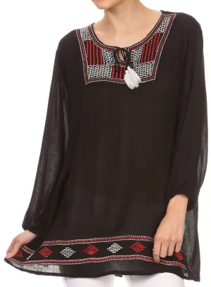 Sakkas Samne Long 3/4 Length Sleeve Embroidered Batik Blouse Tunic Shirt Top