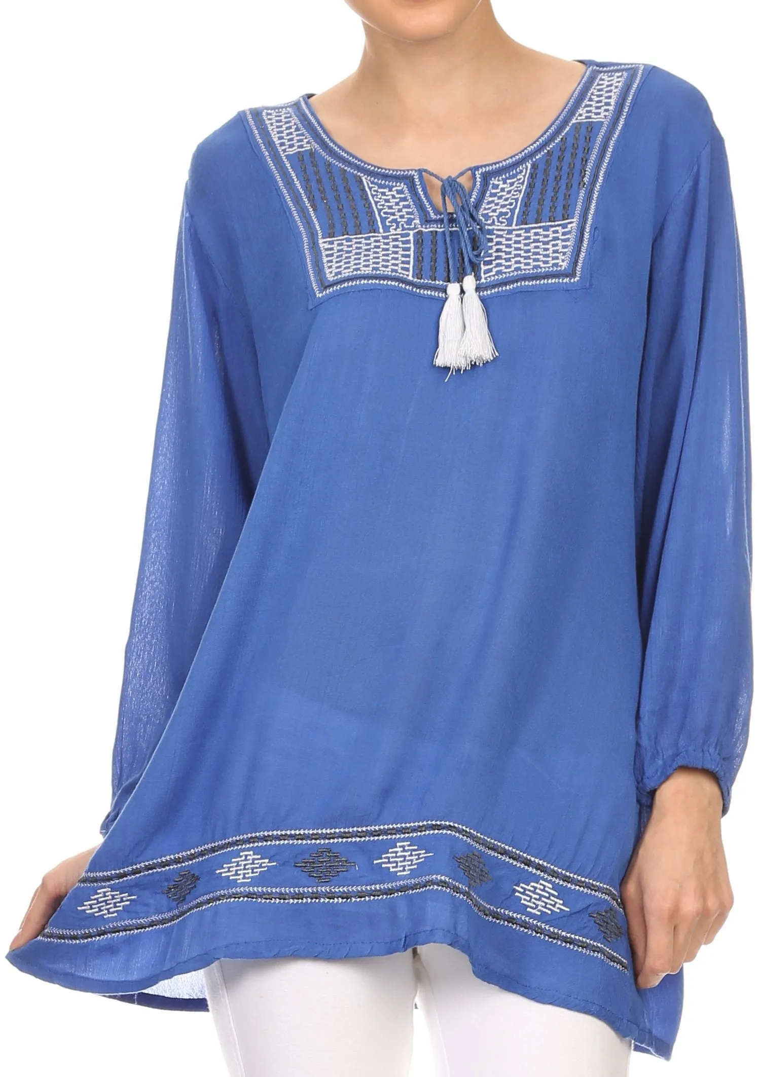 Sakkas Samne Long 3/4 Length Sleeve Embroidered Batik Blouse Tunic Shirt Top