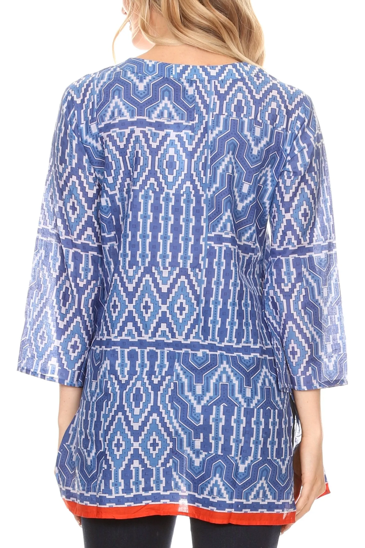 Sakkas Sasa Women's Casual Summer Cotton 3/4 Sleeve Print Loose Tunic Top Blouse