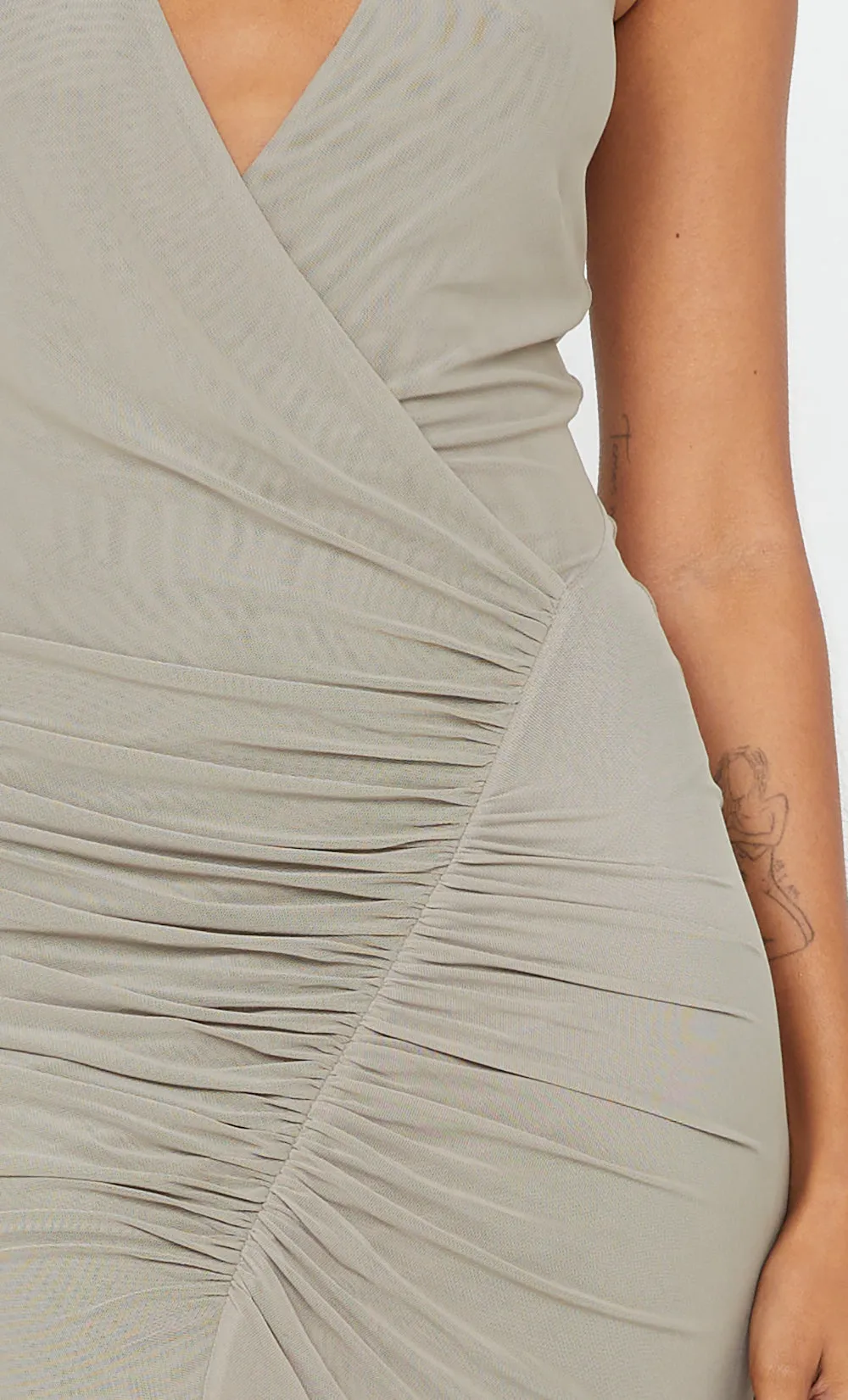 SANIA HALTER DRESS - TAUPE