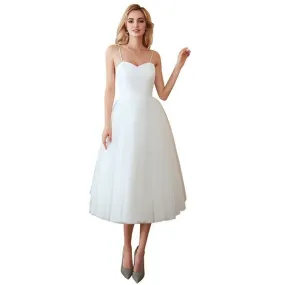 sd-hk White Wedding Dress Lace Slip Midi Dress