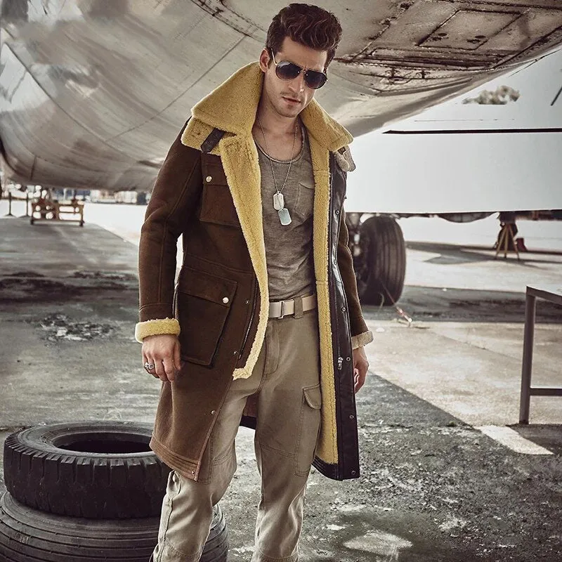 Sheepskin Luxury X-Long Military Style Men's Shearling Coat.