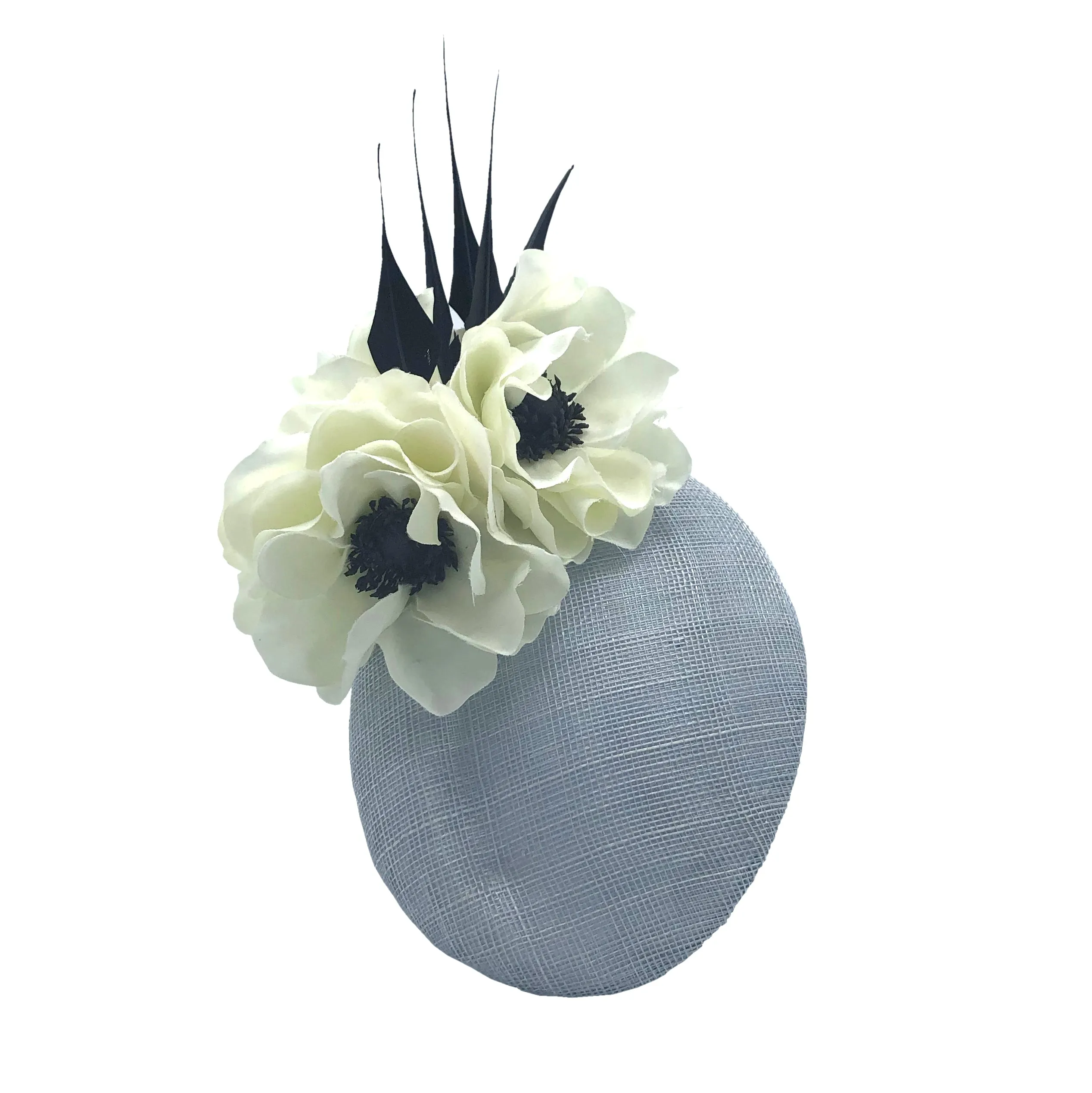 Shergar: Ice Blue Headpiece with Flowers and Black Feathers