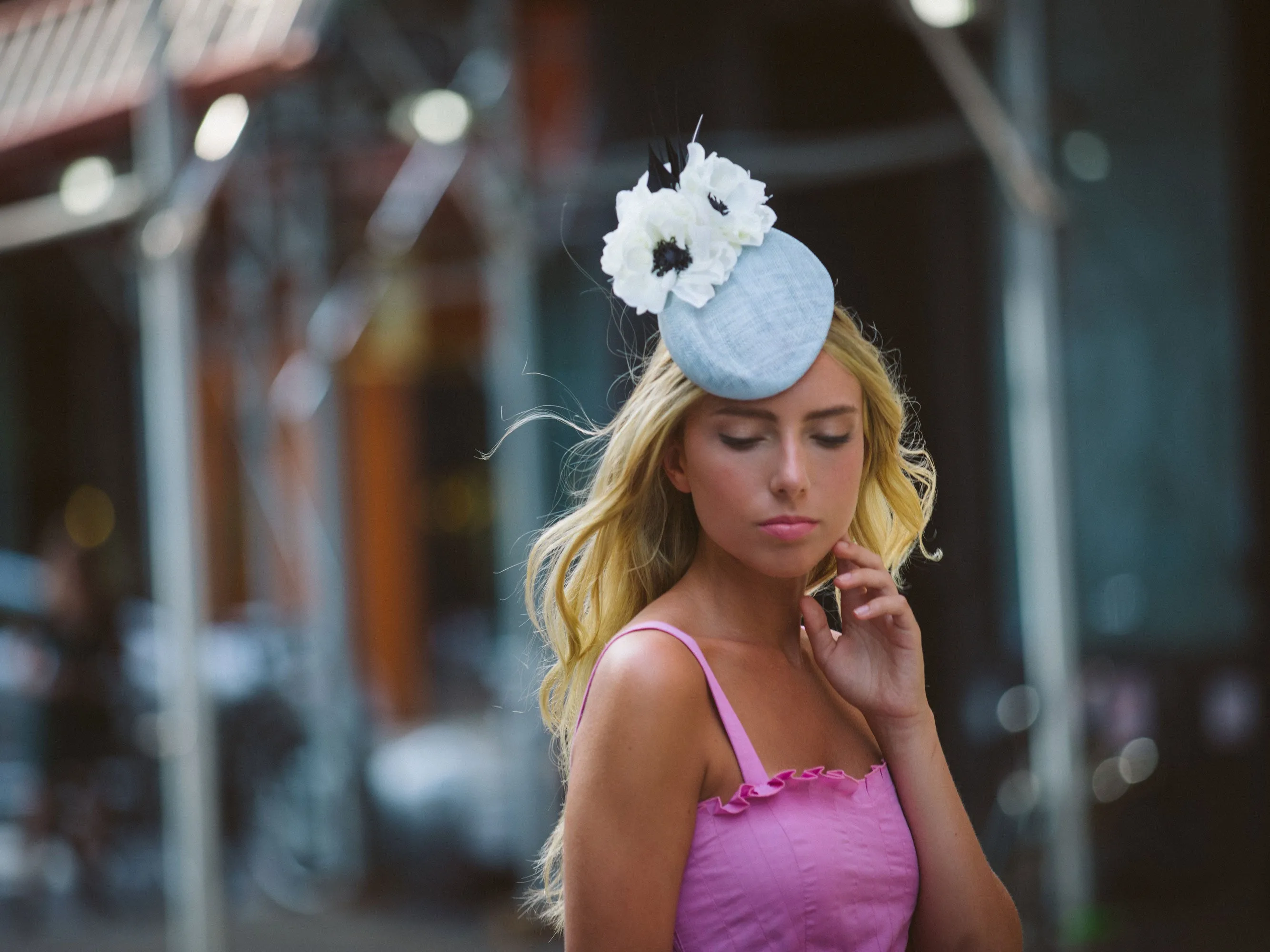 Shergar: Ice Blue Headpiece with Flowers and Black Feathers