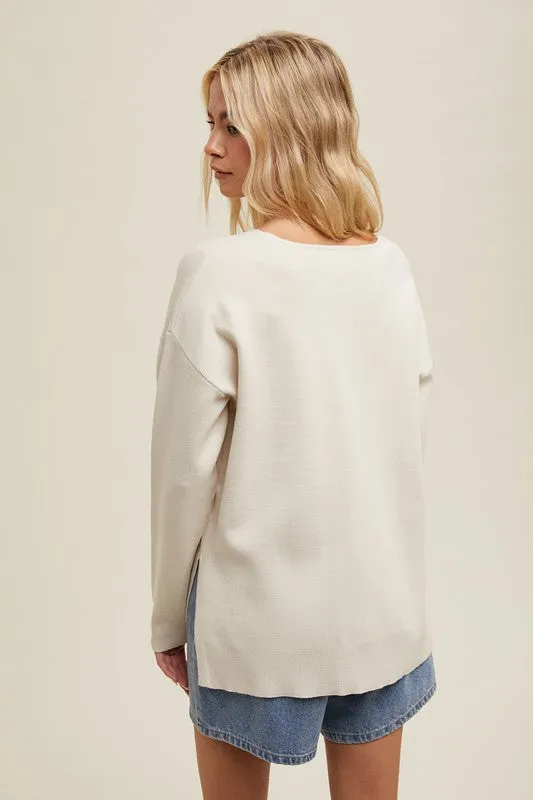 Side Slit Drop Shoulder Sweater