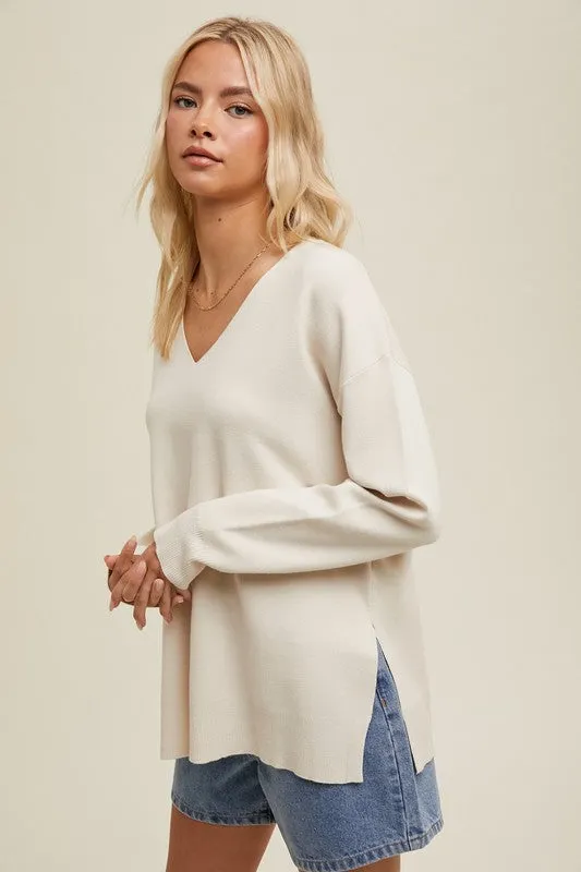 Side Slit Drop Shoulder Sweater