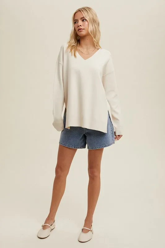 Side Slit Drop Shoulder Sweater