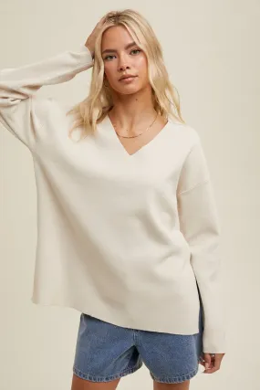 Side Slit Drop Shoulder Sweater