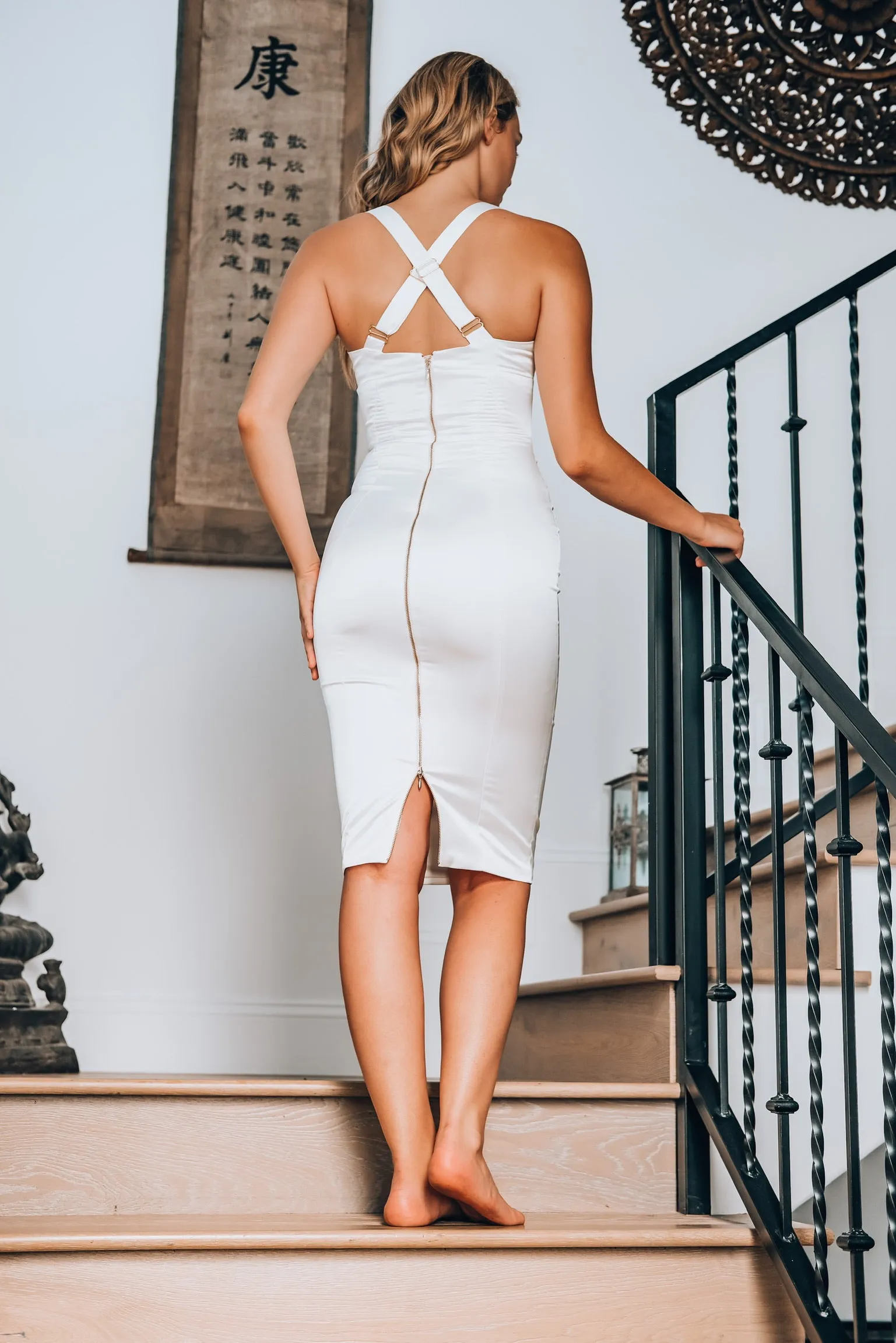 Silky Bodycon Dress in White