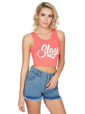 SLAY. Sport Women's Neon Pink Printed Crop Top