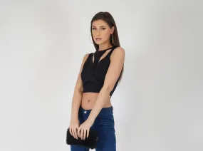 SLAY. Women's Black Sleeveless Asymmetric Black Crop Top