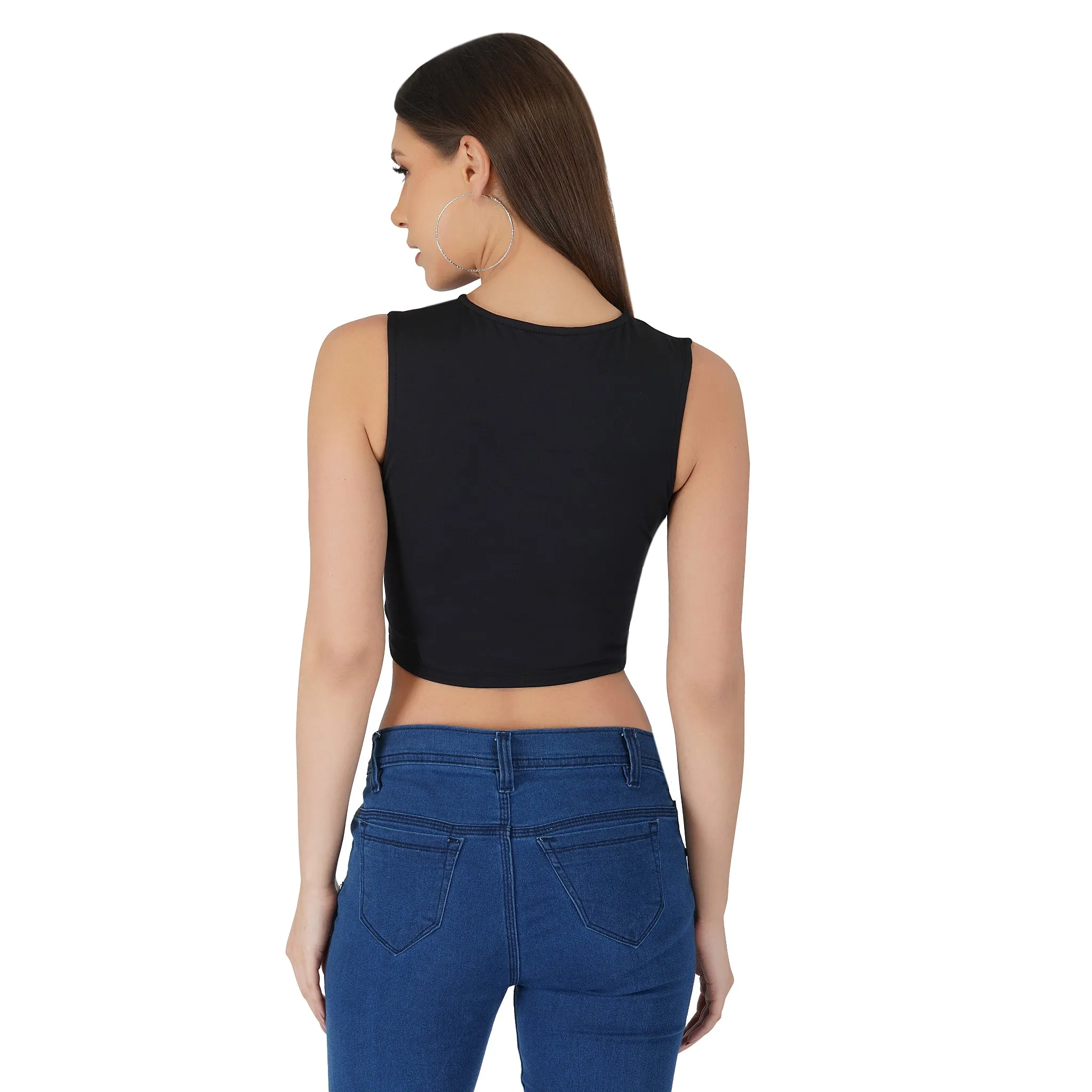 SLAY. Women's Black Sleeveless Asymmetric Black Crop Top