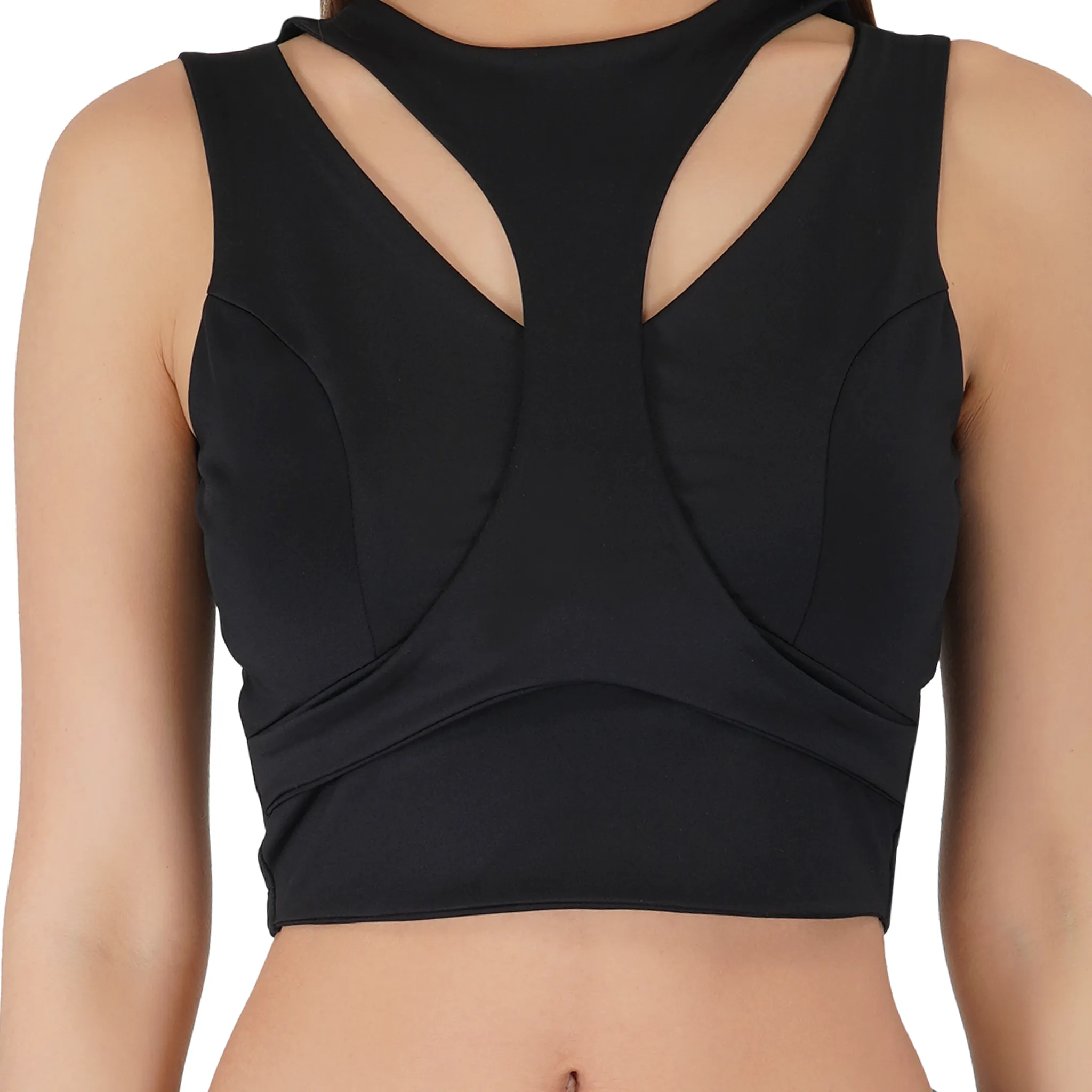 SLAY. Women's Black Sleeveless Asymmetric Black Crop Top