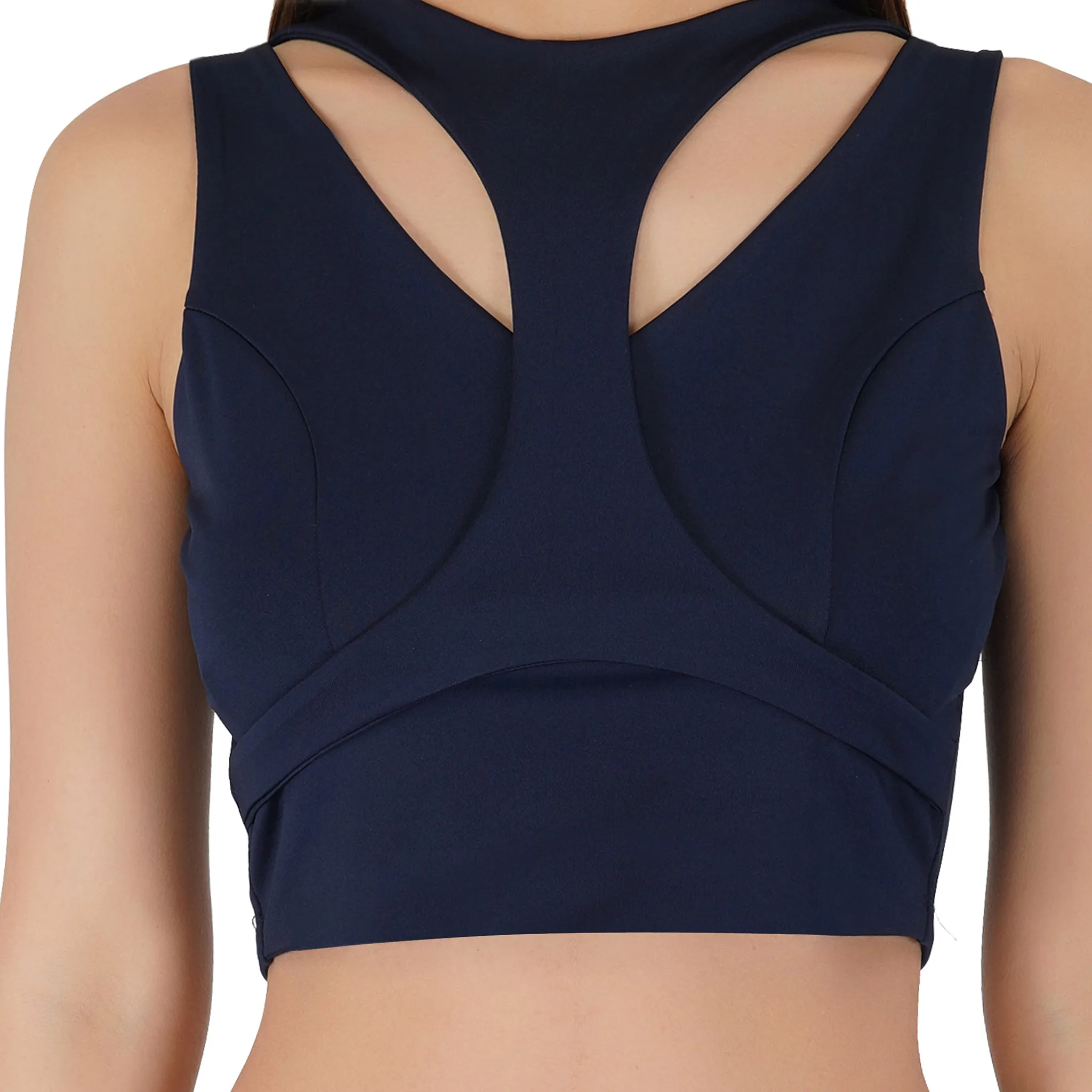 SLAY. Women's Navy Blue Sleeveless Asymmetric Crop Top