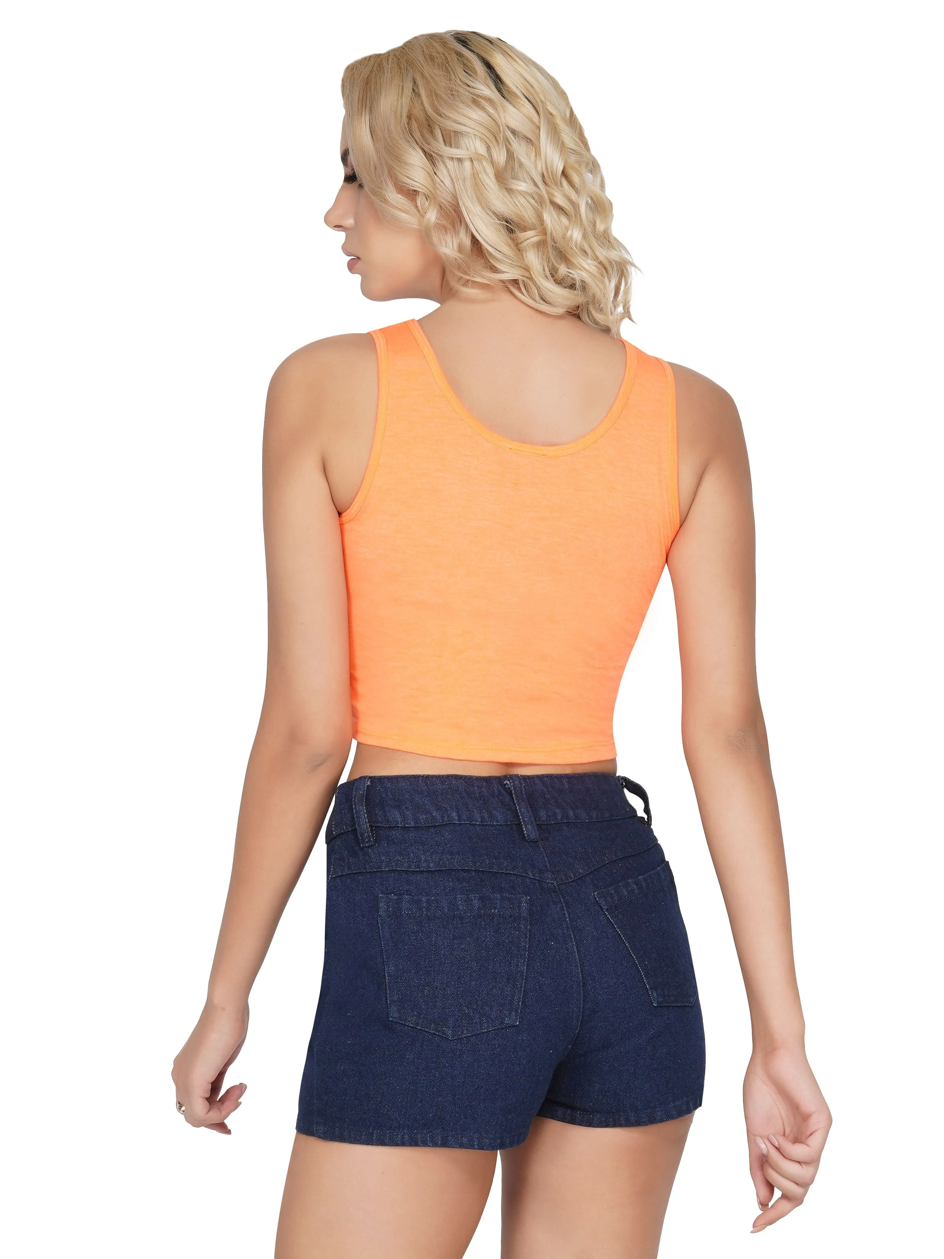 SLAY. Women's Neon Orange Printed Crop Top