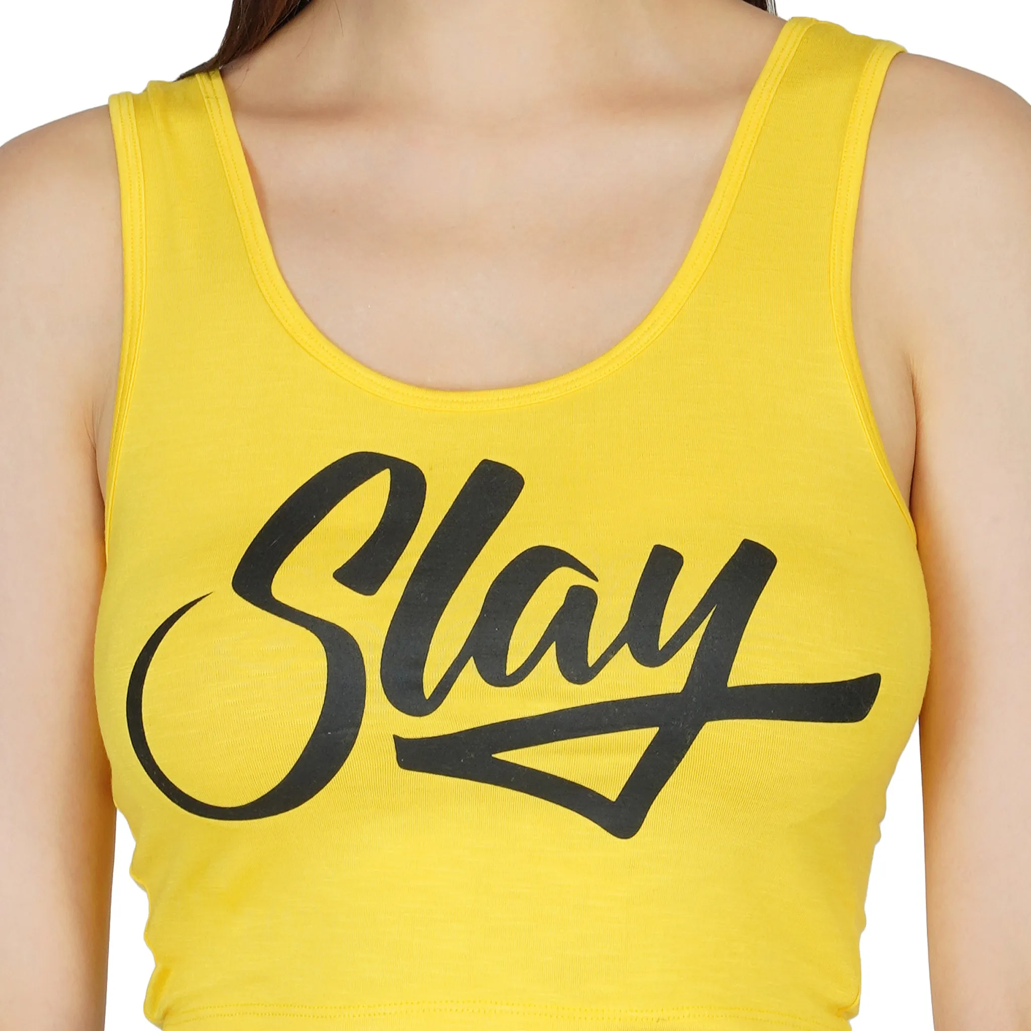 SLAY. Women's Neon Yellow Printed Crop Top