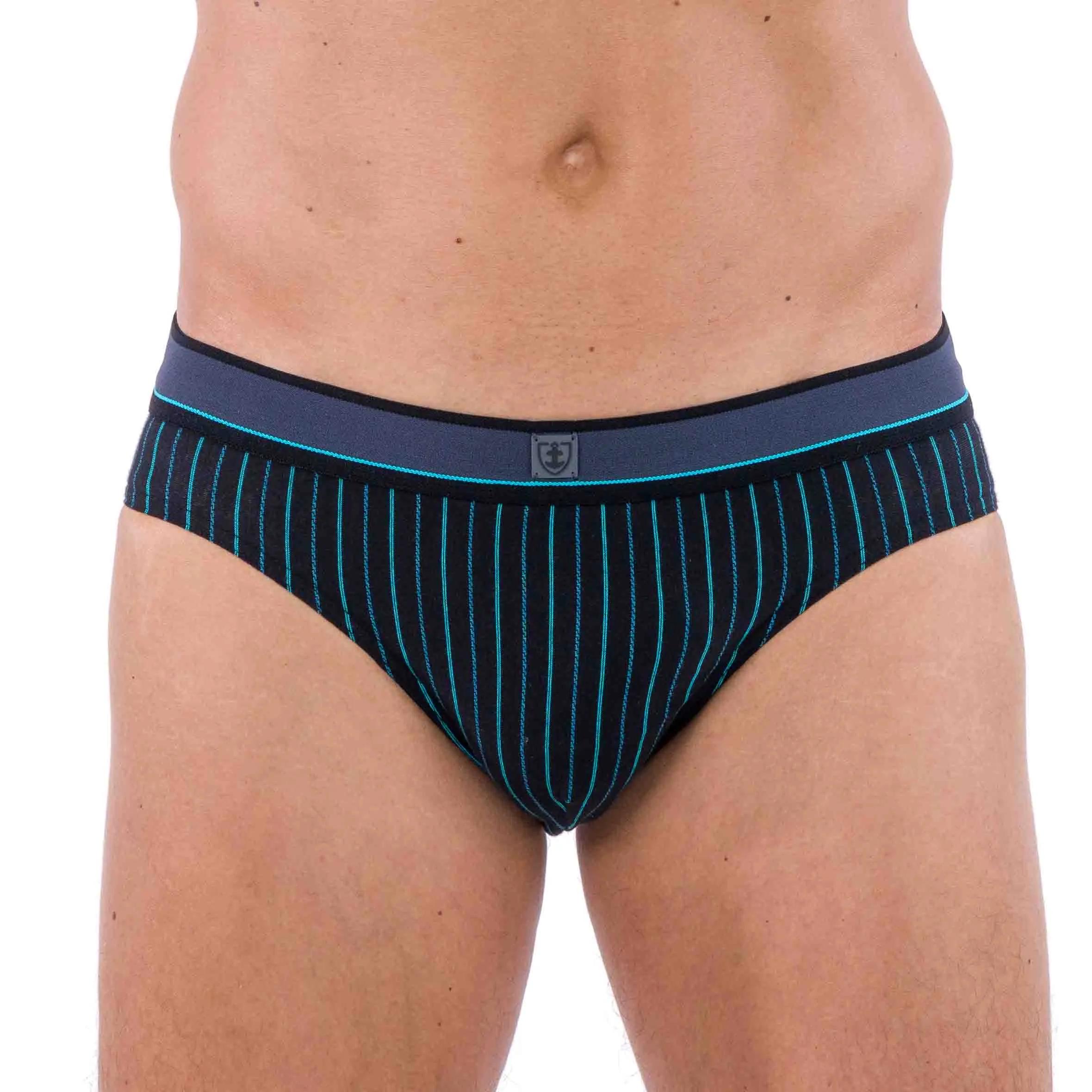 Slip taille basse avec Ceinture en Microfibre Rayée Bleu Marine D102