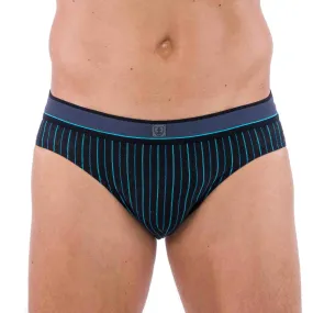 Slip taille basse avec Ceinture en Microfibre Rayée Bleu Marine D102