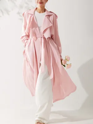 Spring Autumn Long Sweet Thin Flowy Soft Pink Sashes High Quality Luxury Designer 2024 Stylish Coat