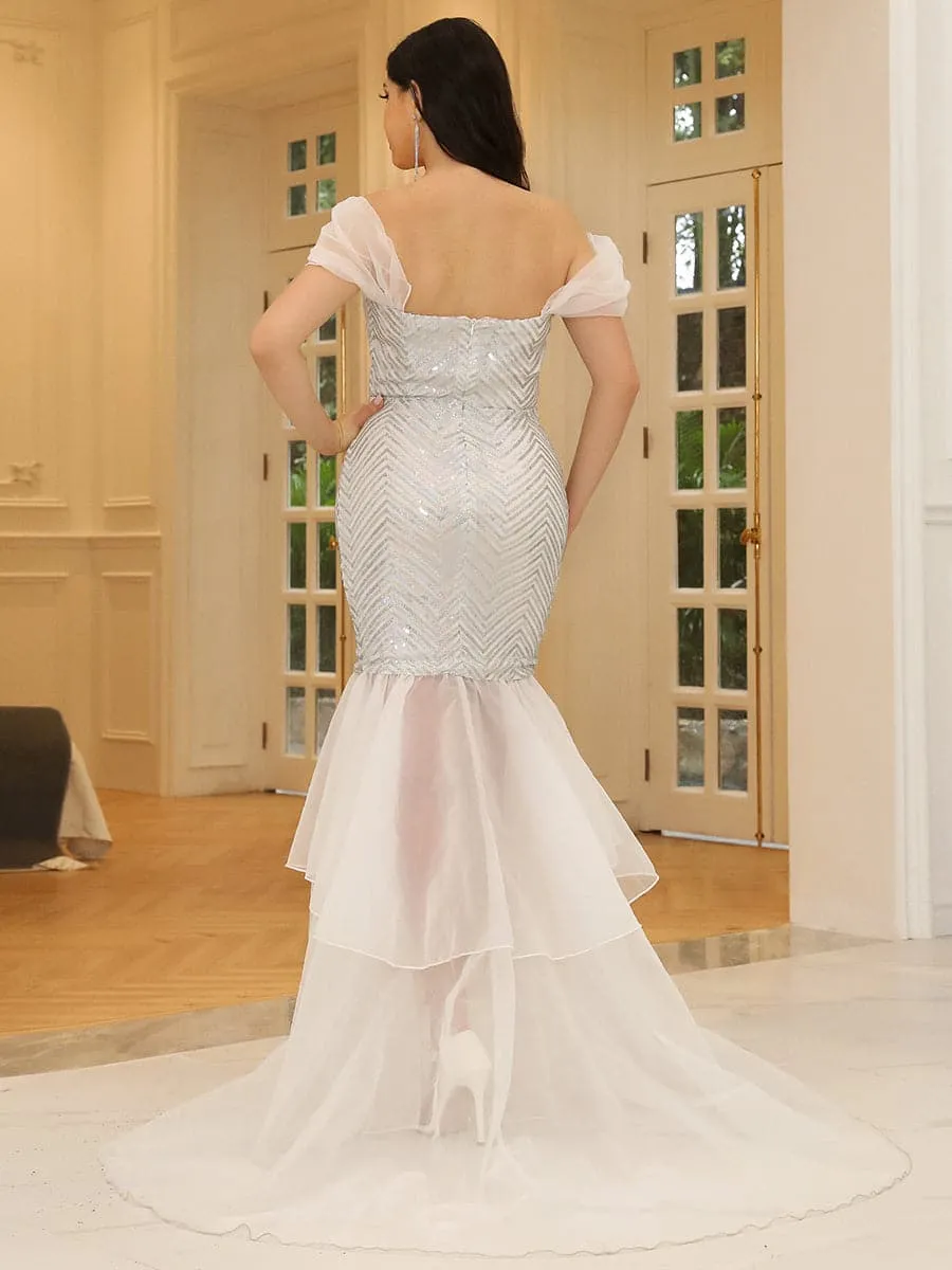 Strapless Sequin Mermaid White Evening Dress WY57