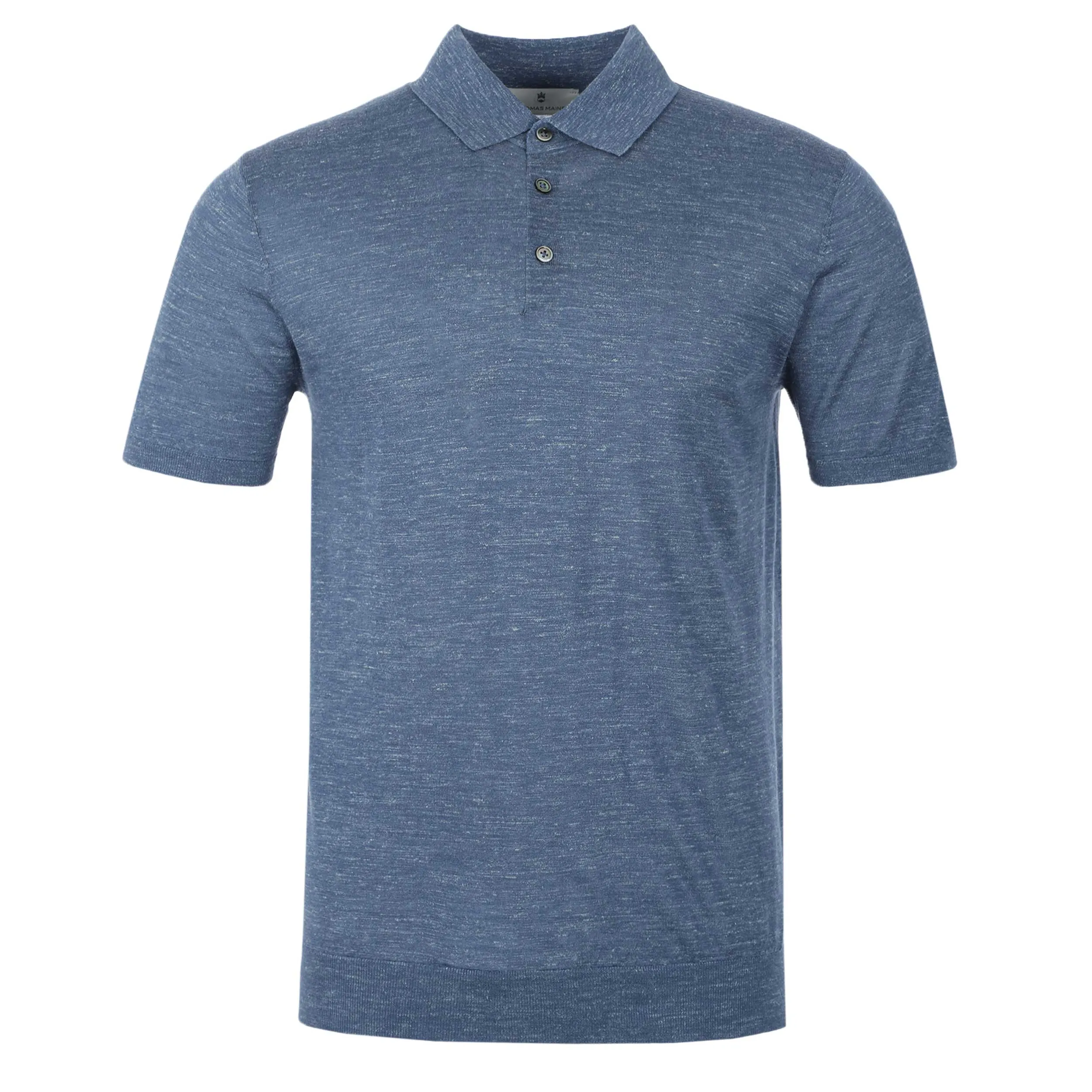 Thomas Maine Silk Linen Mix 3 Button Knit Polo in Blue