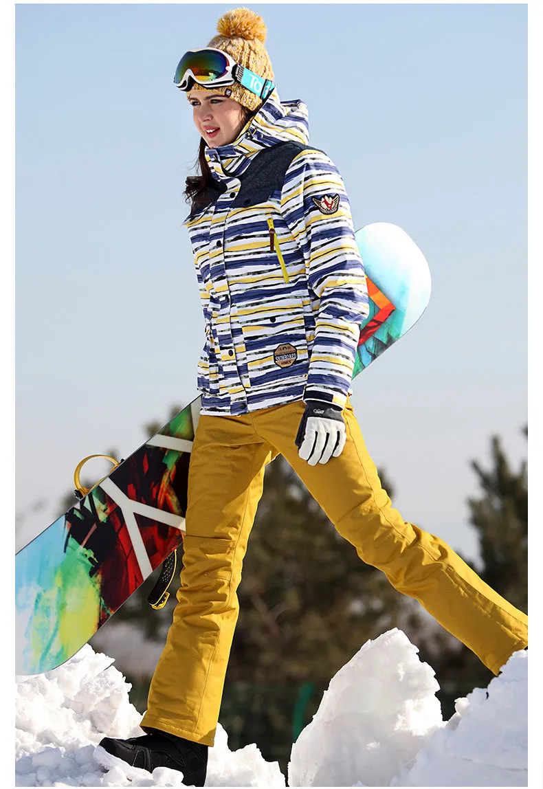 TOREAD Print Double Line Yellow Navy Classical Ski Jacket