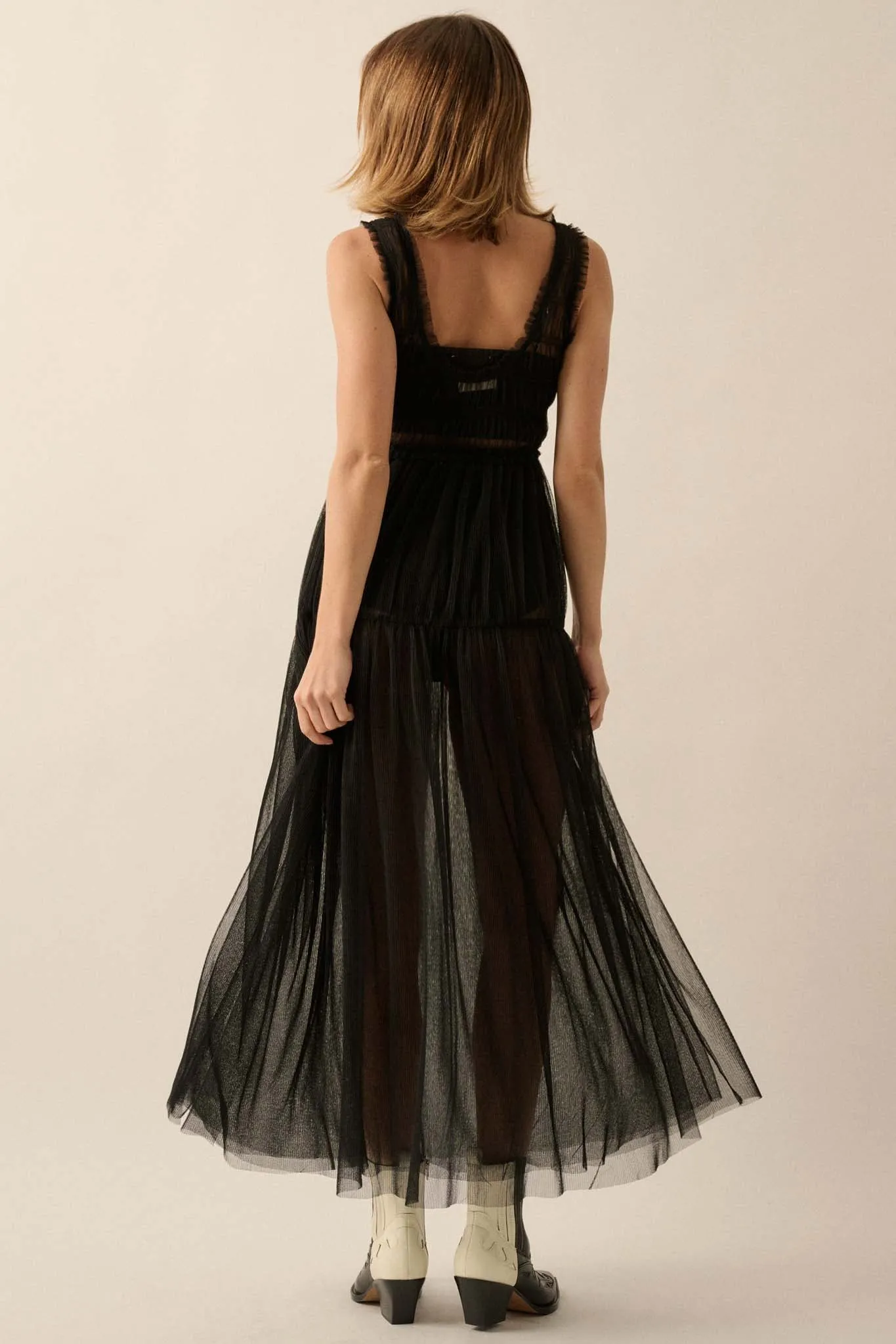 Tulle Time Sheer Smocked Tulle Maxi Dress