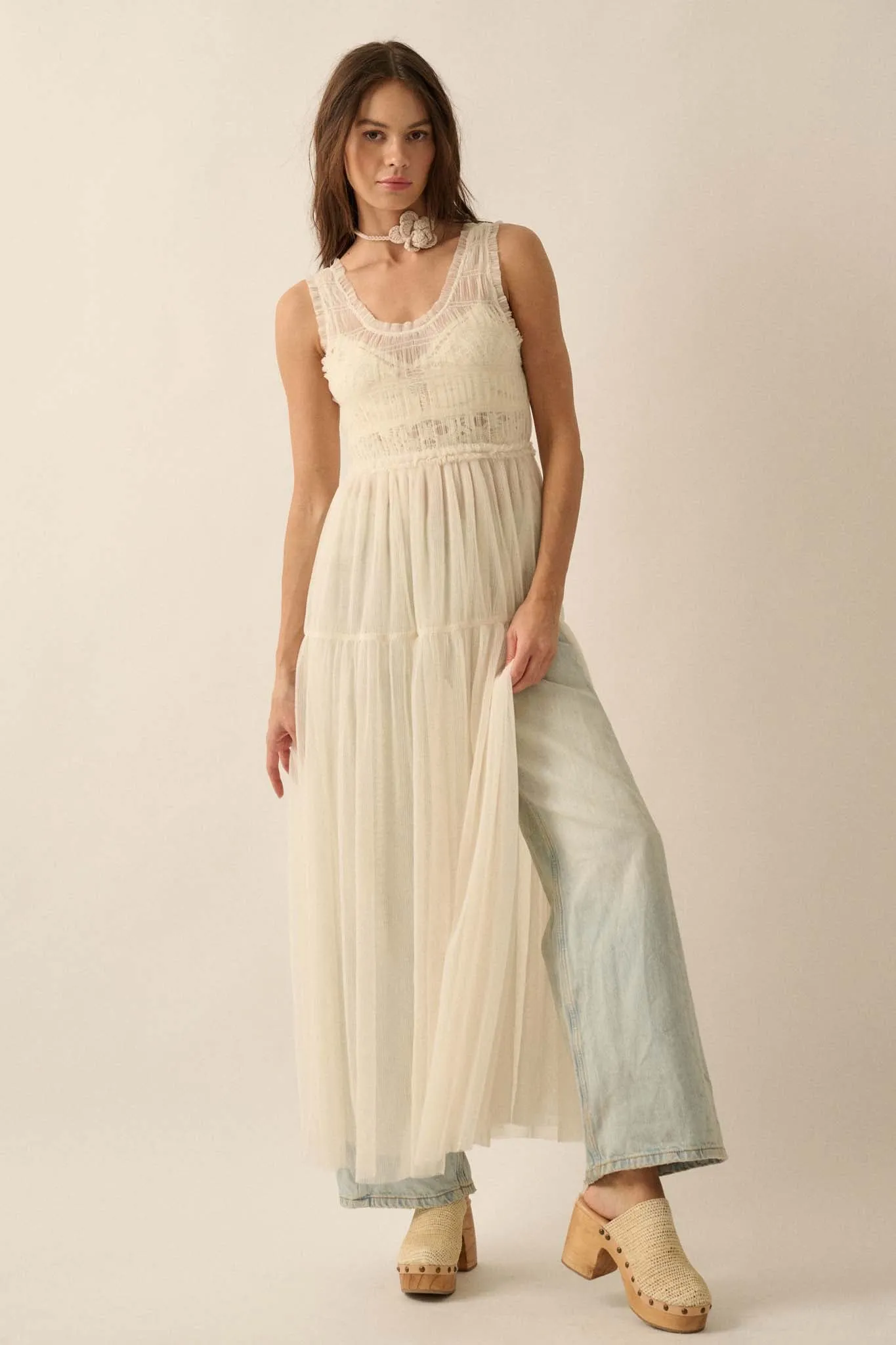 Tulle Time Sheer Smocked Tulle Maxi Dress