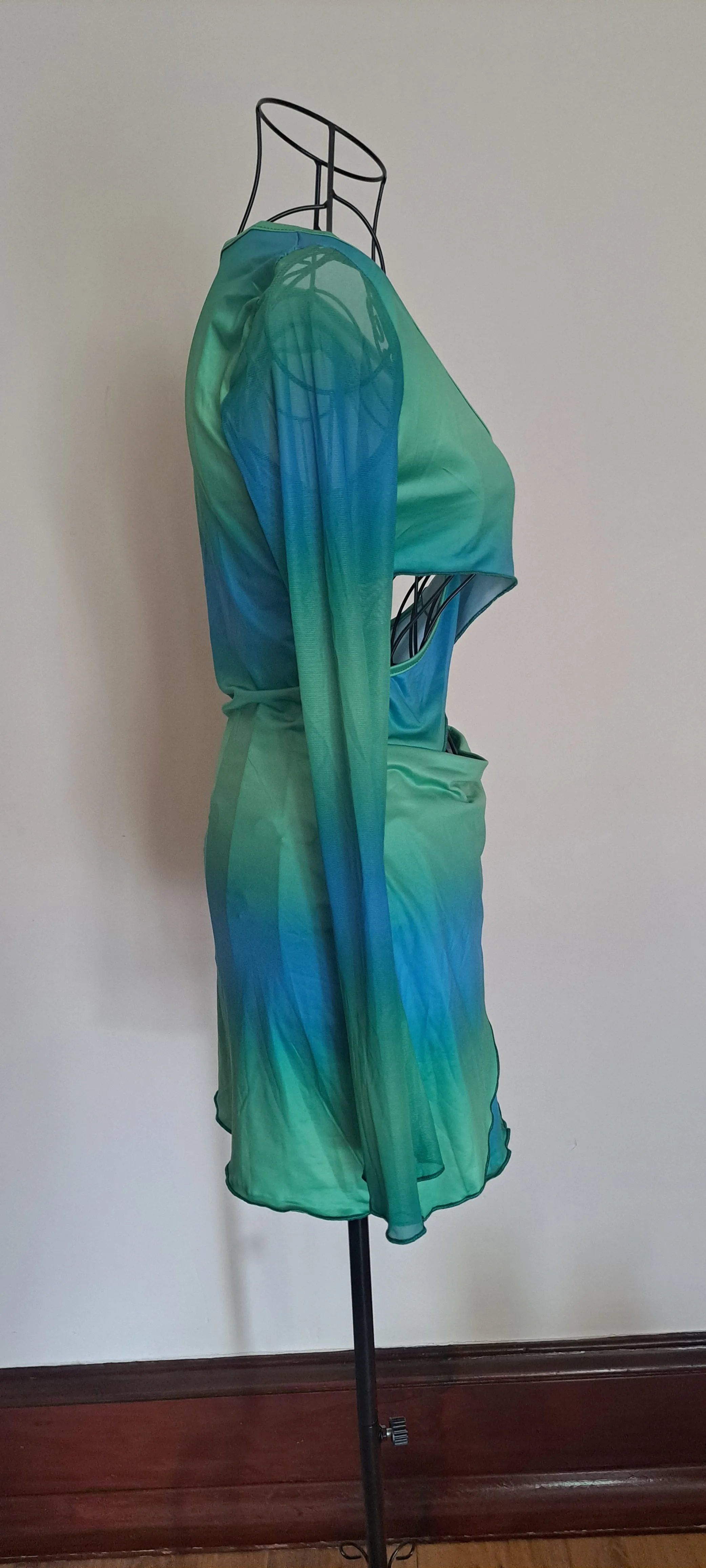 Turquoise Ombre Long Sleeve Top & Wrap Skirt Co Ord Dress