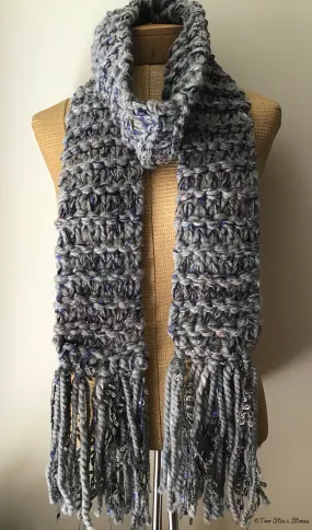 Unisex Grey Tweed Scarf w/Fringe