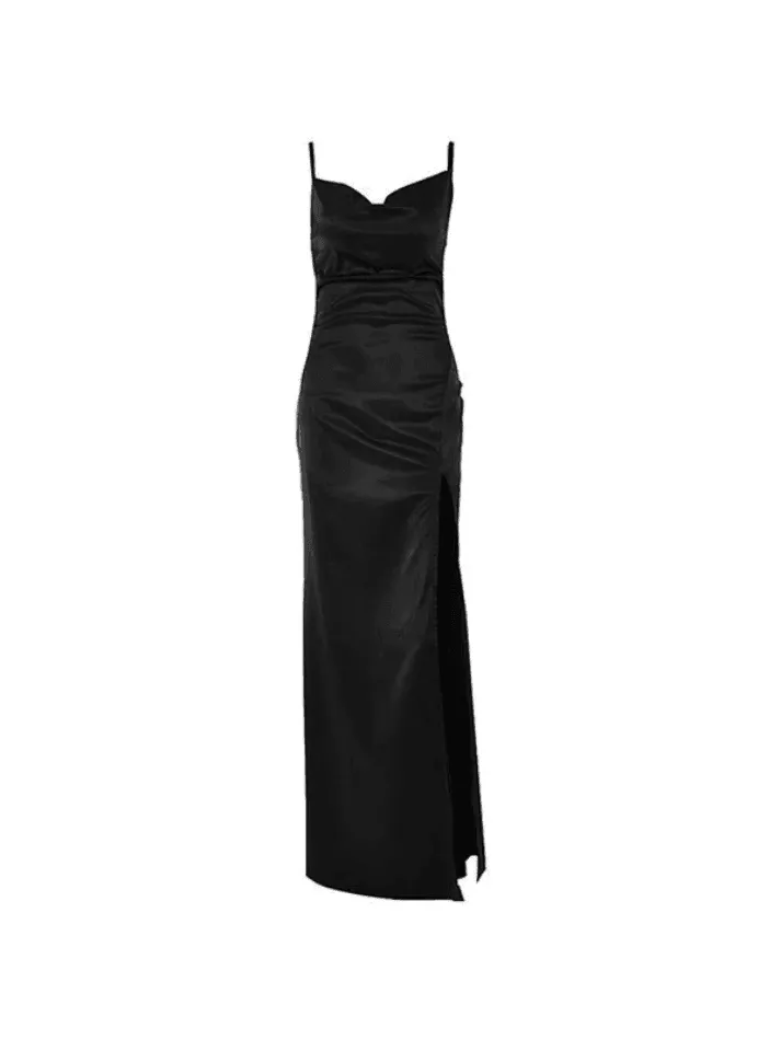 Uniwim Cowl Neck Split Satin Maxi Dress