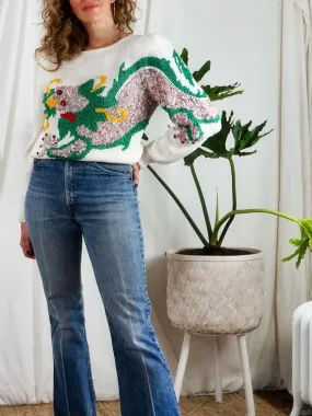 Vintage Dragon Bejeweled Handknit Sweater