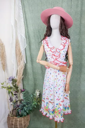 Vintage Midi Dress - Ruffled Ditsy Florals - Size S/M