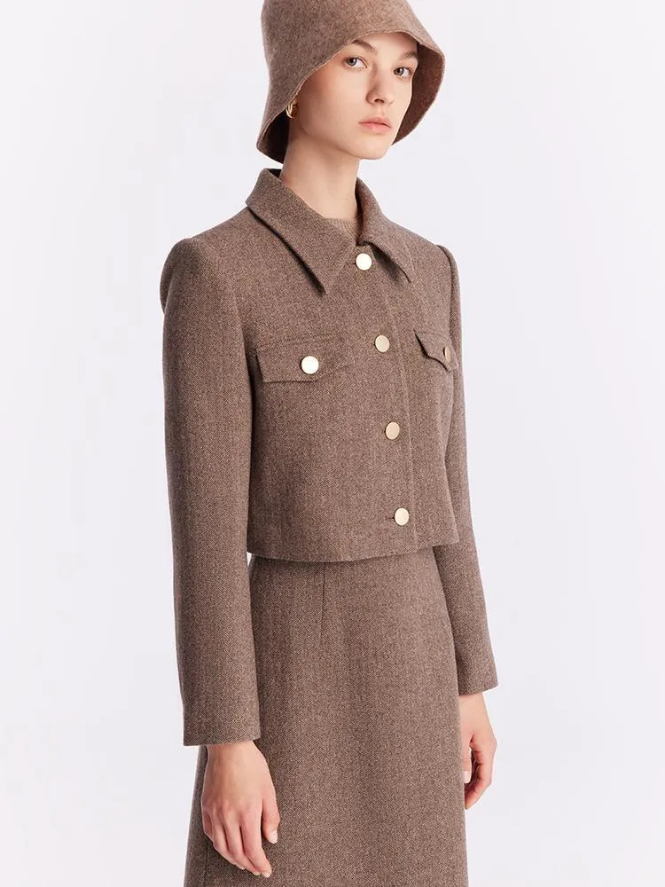 Washable Wool Crop Jacket And Skirt And Sweater Three-Piece Suit