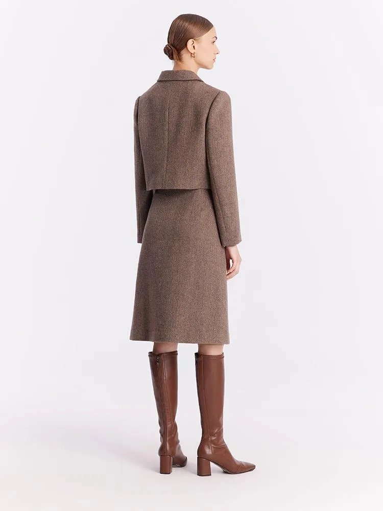 Washable Wool Crop Jacket And Skirt And Sweater Three-Piece Suit