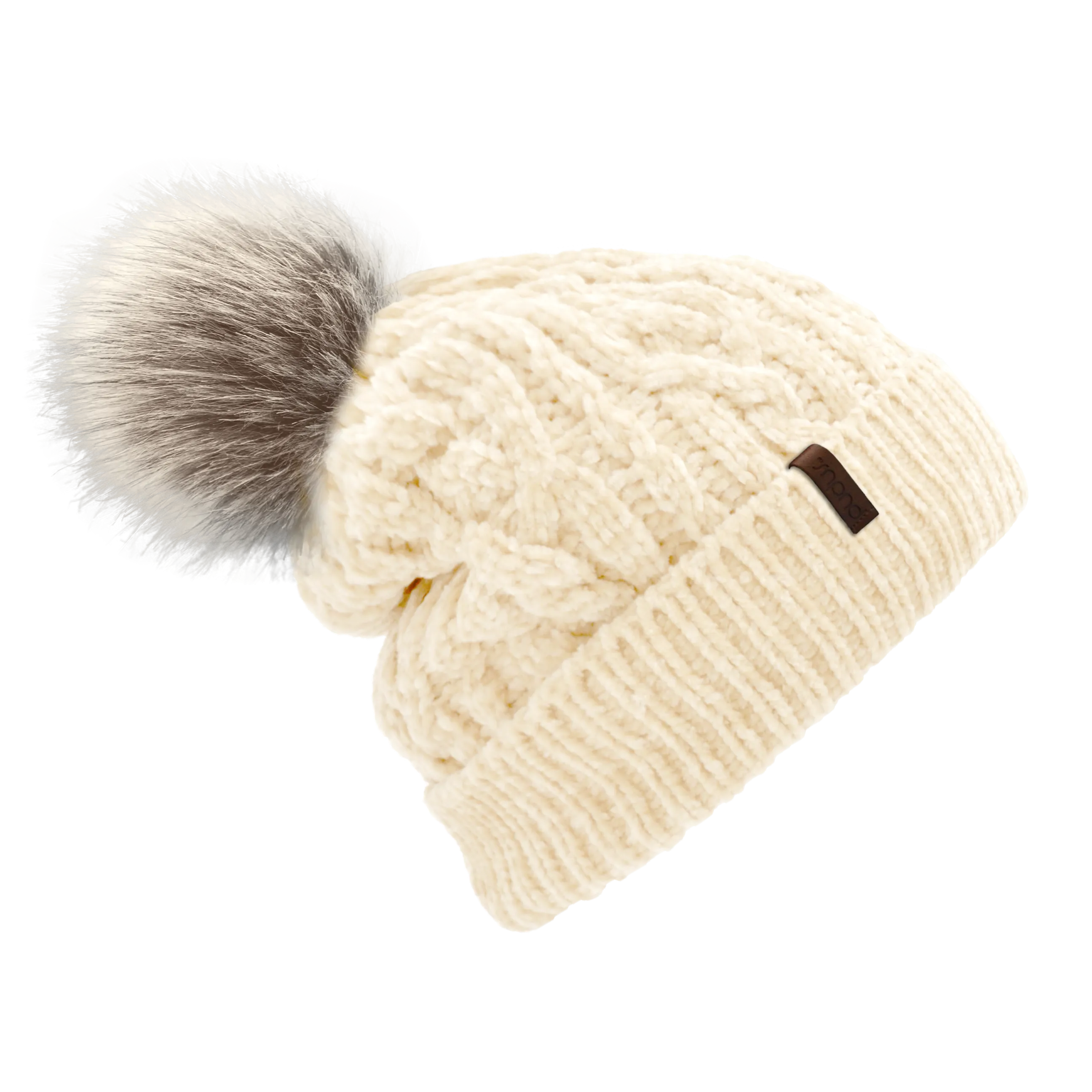 White Chenille Cable Knit - Beanie Hat Adult