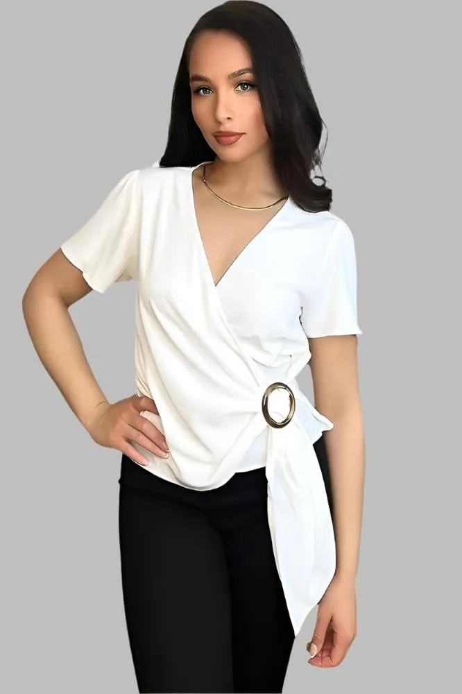 White Wrap Through A Circle Blouse