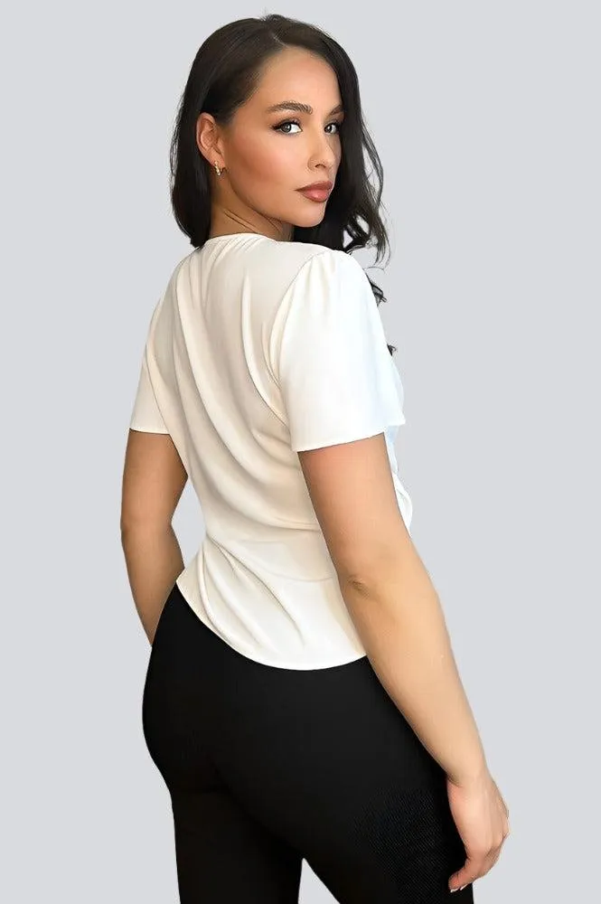 White Wrap Through A Circle Blouse