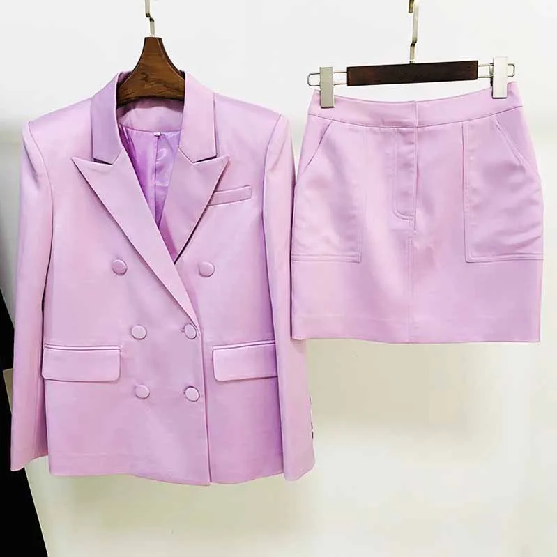 Women Loose fit Purple/Green Blazer   Mini Skirt Suit