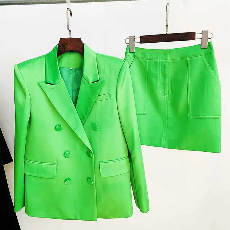 Women Loose fit Purple/Green Blazer   Mini Skirt Suit