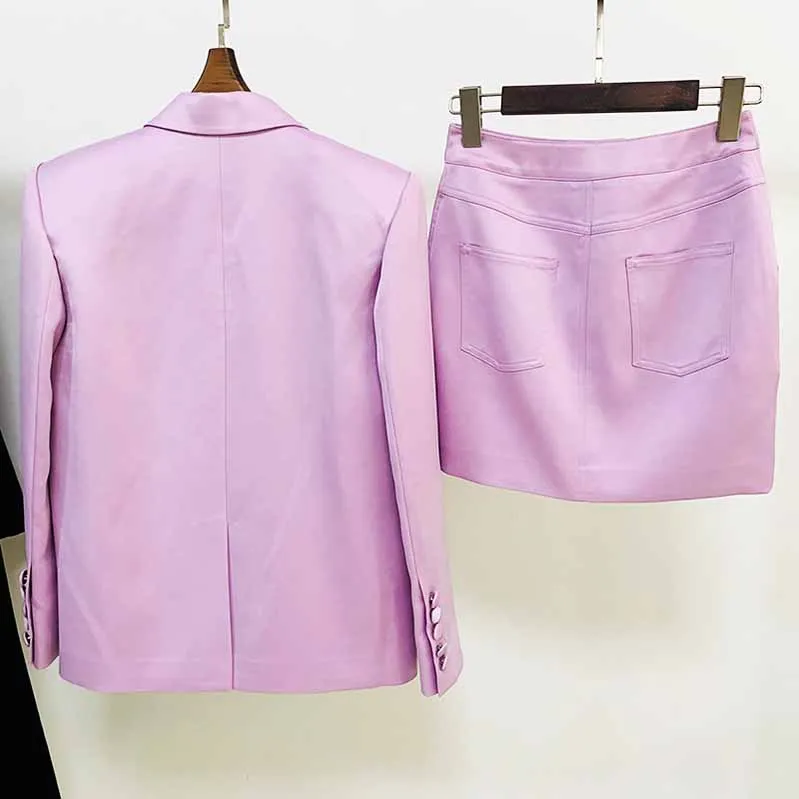 Women Loose fit Purple/Green Blazer   Mini Skirt Suit