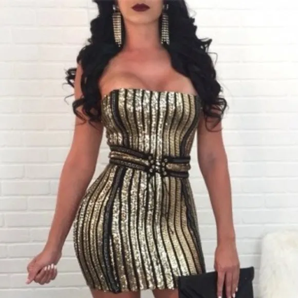 Yasmine Sequin Striped Mini Dress